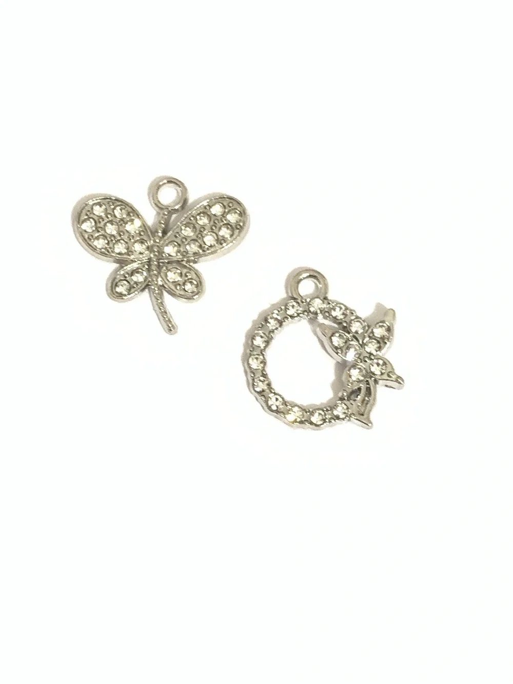 Delicate Silver Crystal Butterfly Charm Set
